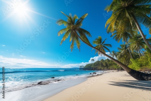 Exotic tropical palm trees at summer at sunny day © Denis