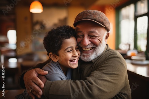 The bond between a man and a little boy, captured in a heartwarming hug.. A fictional character Created By Generated AI.