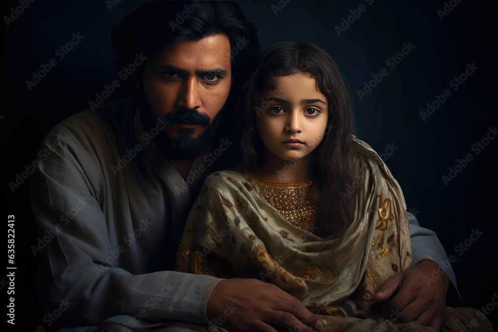 A young girl and an older man, possibly her father, pose together for a picture.. A fictional character Created By Generated AI. A young girl and an older man, possibly her father, pose together for a picture.. A fictional character Created By Generated AI.