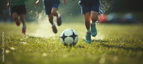 Fotografia Kids soccer football - young children players match on soccer field