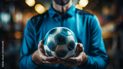 Soccer player holding soccer ball. Generative Ai © andranik123