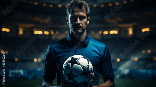 Soccer player holding soccer ball. Generative Ai © andranik123