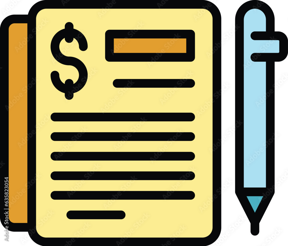 Finance notebook icon outline vector. Fund capital. Loan chart color flat Finance notebook icon outline vector. Fund capital. Loan chart color flat