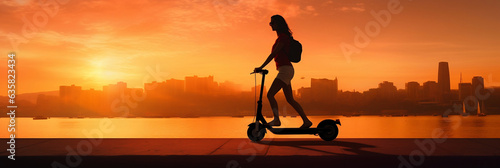 silhouette of a woman riding an e-scooter