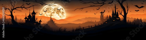 Halloween panorama landscape wide banner. 8k resolution