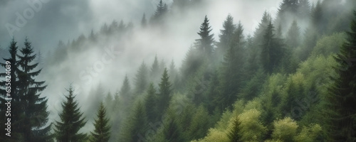 Foggy landscape with spruce forest © Yeti Studio