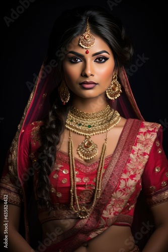 Elegant Indian woman wearing traditional jewelry and headdress. A fictional character Created By Generated AI.