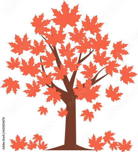 Beautiful maple trees with falling turned red leaves for autumn season design concept.