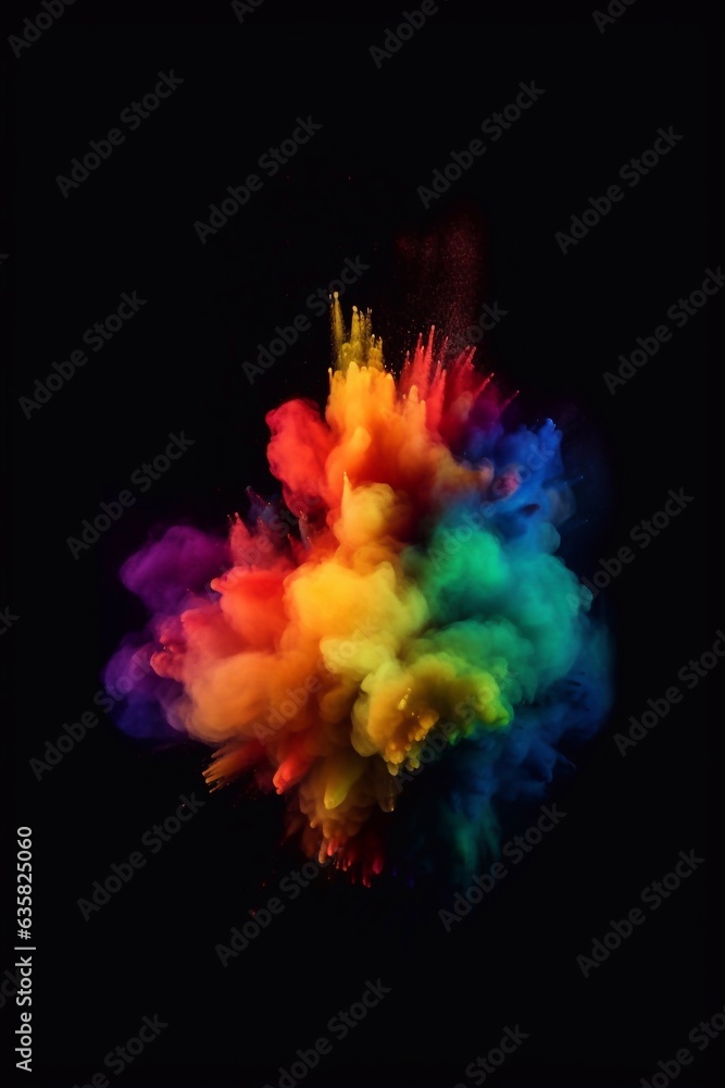 Colorful rainbow holi paint splash, color powder explosion, black background Generative AI.