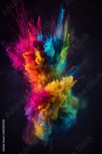 A colorful paint explosion isolated on black background - Generative AI.