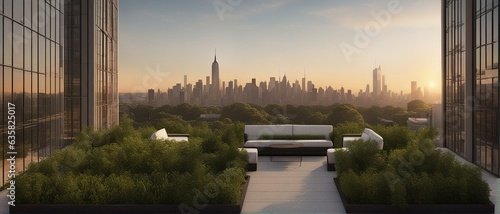 Wallpaper Mural View of a futuristic cityscape from the roof of a building, future New-York city design idea with skyscrapers and a blue sky Torontodigital.ca