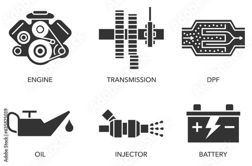 Car service flat icons set for diagnostics