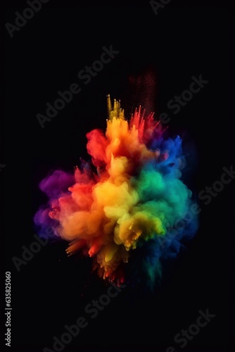 Colorful rainbow holi paint splash, color powder explosion, black background Generative AI.