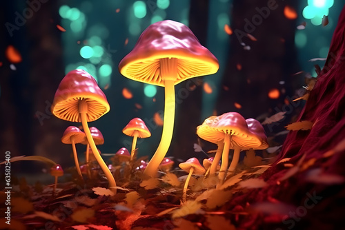 Mushroom glows in the forest Made with Generative AI