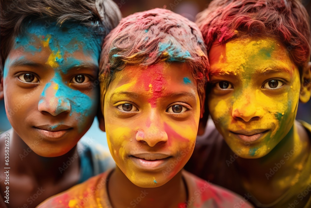 Colorful Kids with Painted Faces and Bodies. A fictional character Created By Generated AI. Colorful Kids with Painted Faces and Bodies. A fictional character Created By Generated AI.