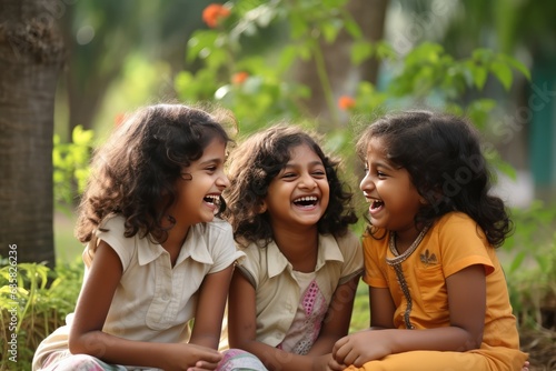Three young girls laughing together and enjoying their time.. A fictional character Created By Generated AI.