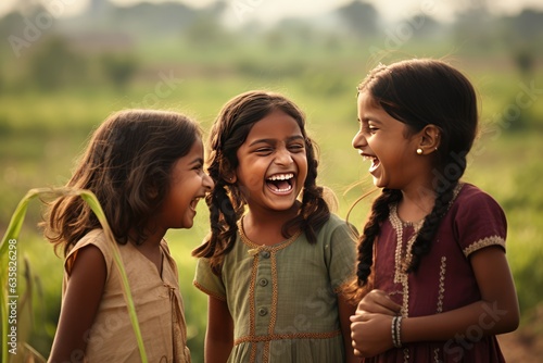 Three Young Laughing Girls in a Field. A fictional character Created By Generated AI.