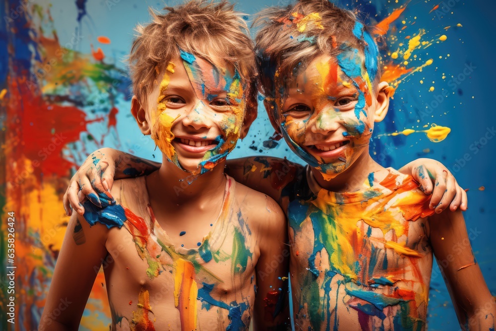 Two Young Children Enjoying a Paint-Fight. A fictional character Created By Generated AI.