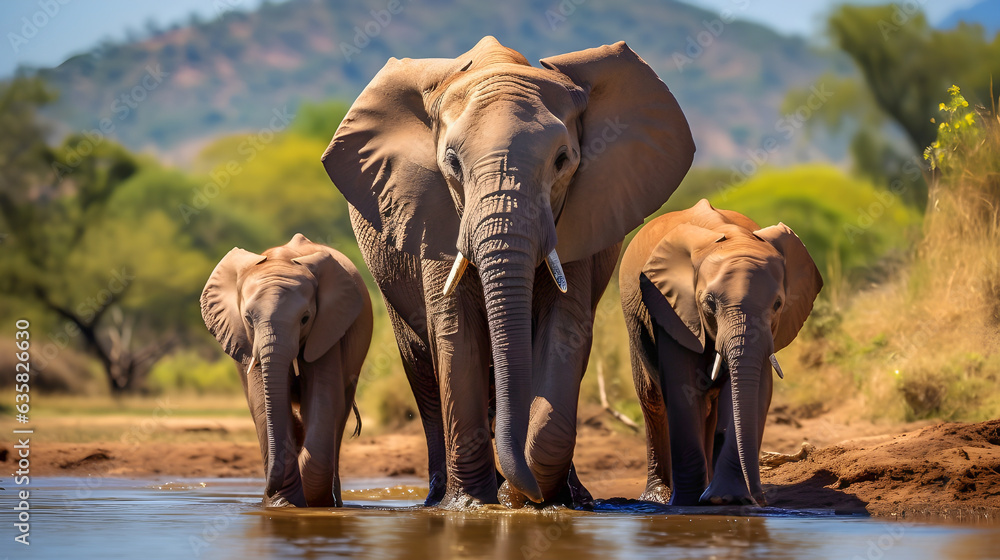 Fototapeta premium elephants in the wild, family
