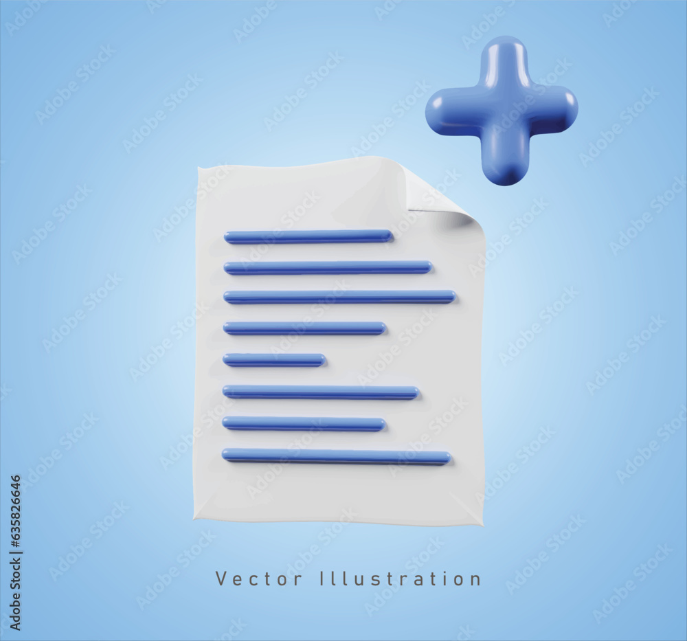add document in 3d vector illustration add document in 3d vector illustration