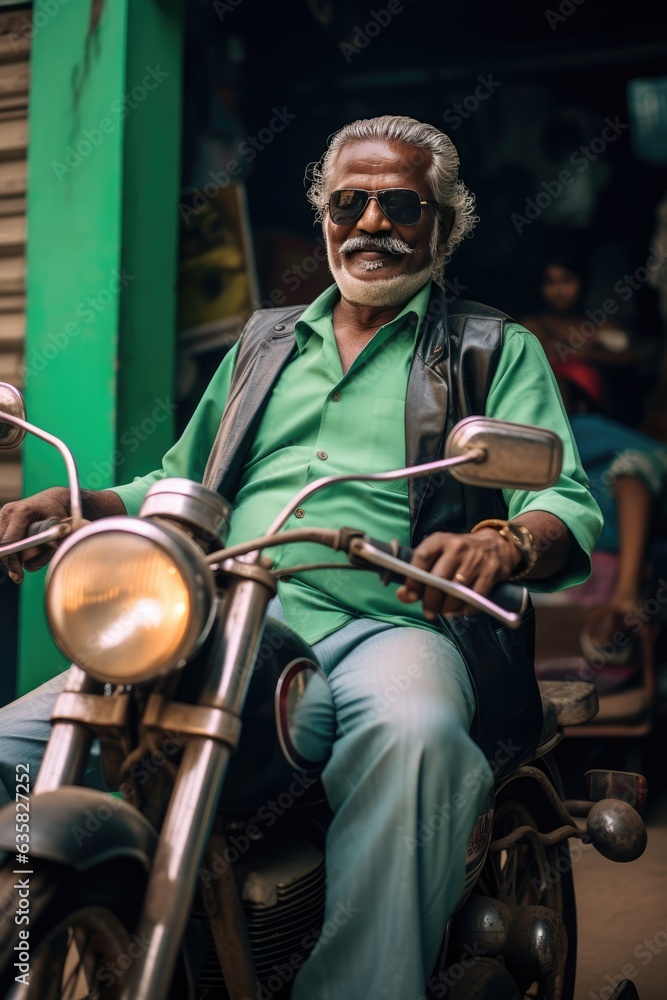 Old Man Riding a Motorcycle with a Smile. A fictional character Created By Generated AI.