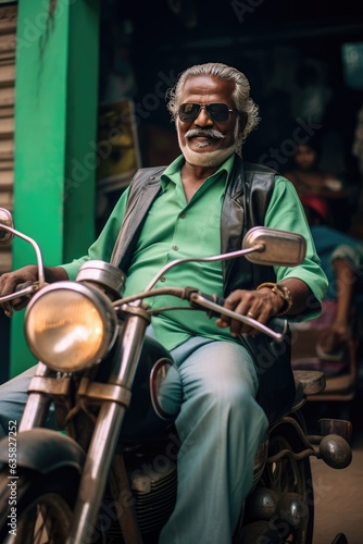Old Man Riding a Motorcycle with a Smile. A fictional character Created By Generated AI.
