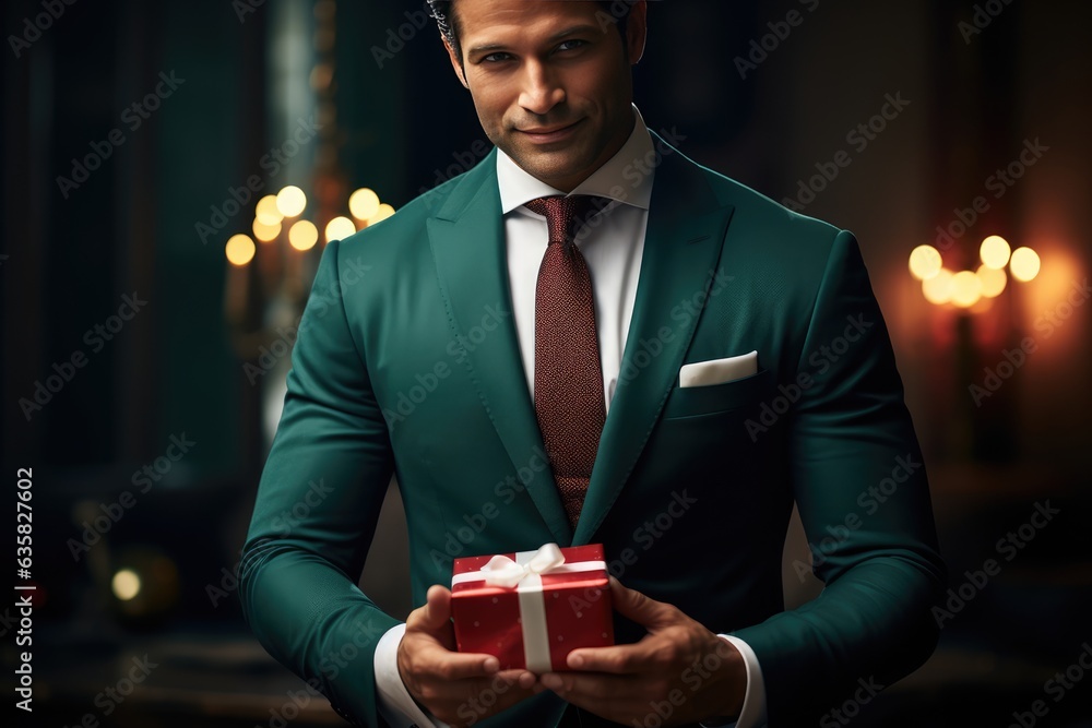 A Man in a Suit Receiving a Gift. A fictional character Created By Generated AI.
