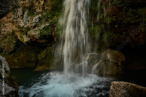 The Borosa River with its waterfalls  including La Calavera  in the Salto de los   rganos area  in the Cazorla  Segura and Las Villas mountains. Jaen. Andalusia. Spain.