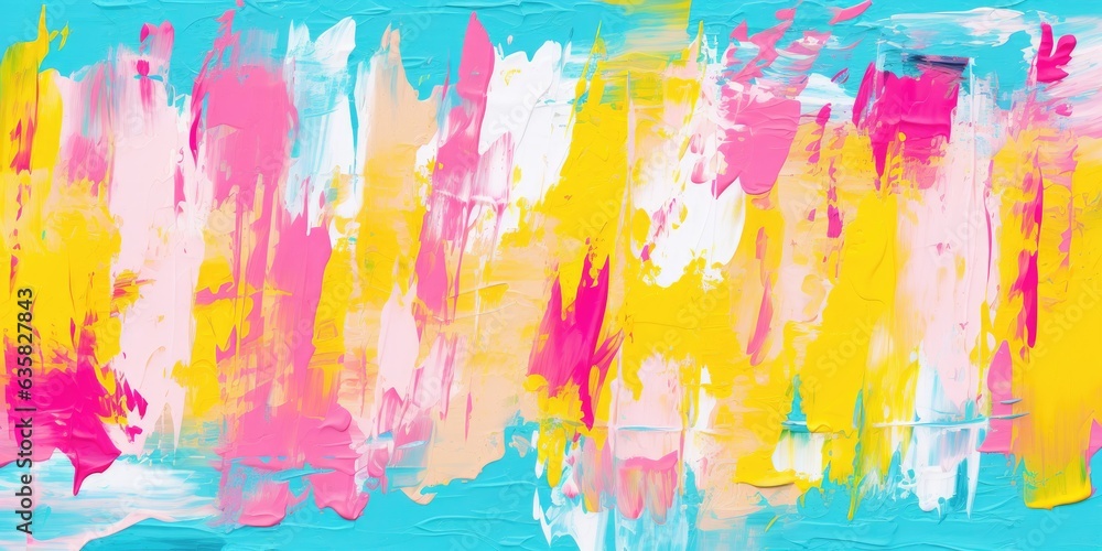 Elegance in Simplicity - Cyan, Yellow, Pink, and White Brush Strokes Flow on Paper - Minimalist Abstract Artistry Backdrop - Colorful Brush Strokes Illustration created with Generative AI Technology