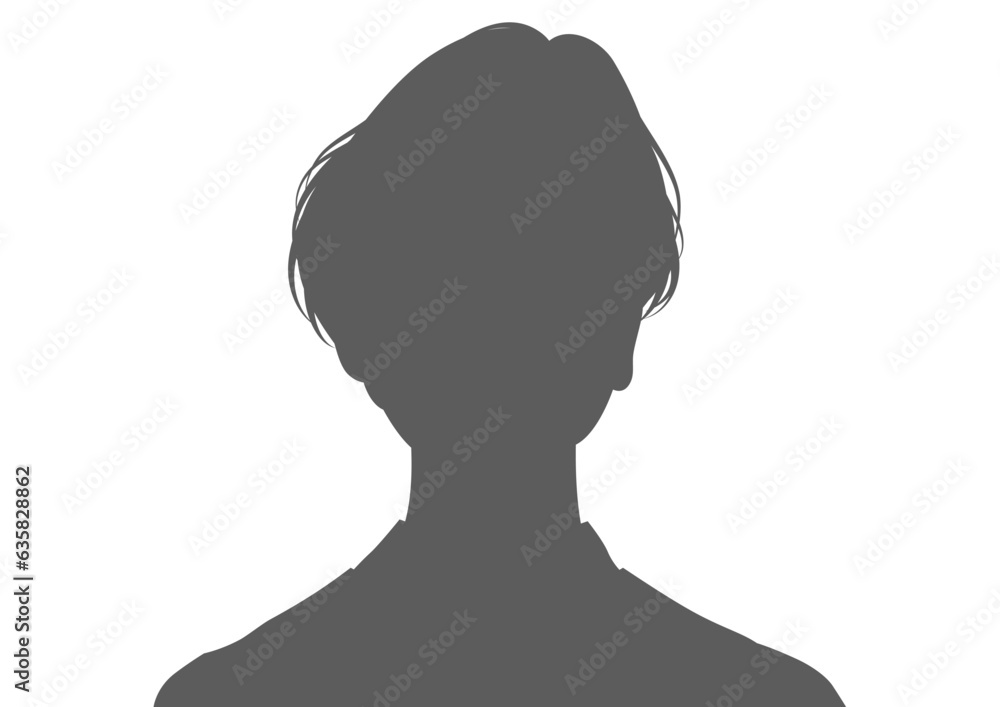 若い女性の顔シルエット 正面バストアップのプロフィールイラスト