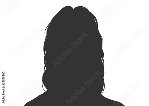 証明写真 ロングヘアの女性のシルエット 上半身顔正面 バストアップのイラスト