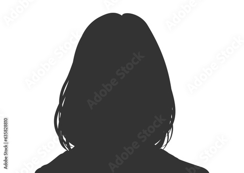セミロングの女性シルエット 上半身と顔アップのアイコンイラスト