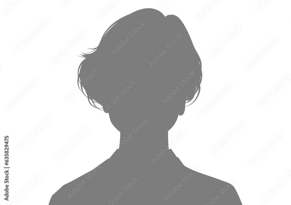 ショートヘアの女性の証明写真 顔写真のシルエット 上半身顔アップのイラスト