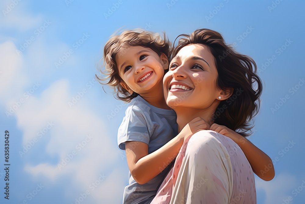 A Mother Holds Her Daughter Close, Both Smiling at the Camera. A fictional character Created By Generated AI. A Mother Holds Her Daughter Close, Both Smiling at the Camera. A fictional character Created By Generated AI.