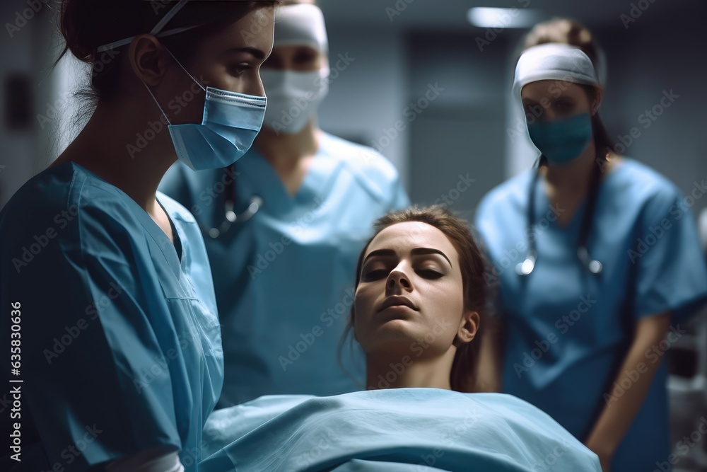 Fotografie team of surgeons inside an operating room before operating