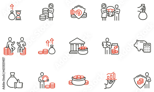 Vector Set of Linear Icons Related to Business investment, Trade Service, Investment Strategy and Finance Management. Mono Line Pictograms and Infographics Design Elements - part 7