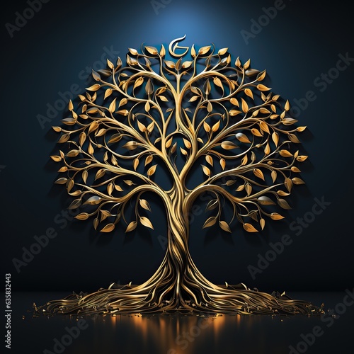 Obraz na płótnie arbre de vie de couleur or avec un fond sombre - ia générative - ia w salonie