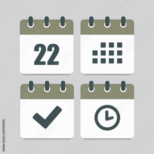 Icon page calendar - 22 day, agenda, timer, done