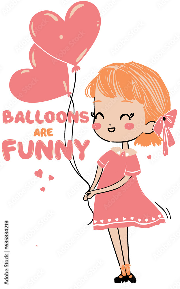 Cute girl holding balloon pattern t-shirt and can be used in many places.