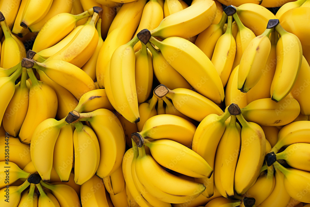 Bananas top view background. AI generated