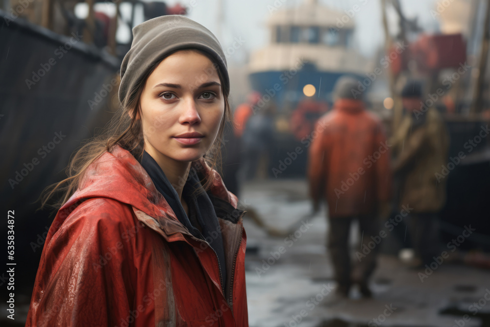 Woman Worker In The Background Shipyard Woman Worker In The Background Shipyard