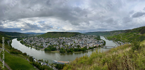 The city of Bernkastel-Kues on the shore of Moselle river, Germany.