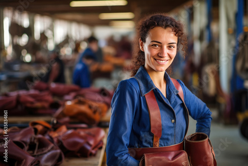 Woman Worker In The Background Leather Goods Factory