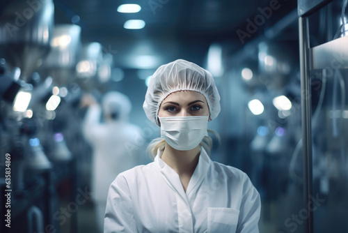Woman Worker In The Background Pharmaceuticals Plant photo