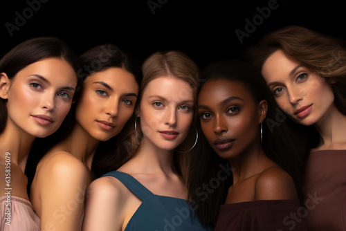 Generative AI portrait group of attractive female fashion models amazing appearance skin all races tones ethnicity