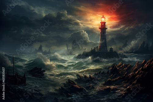 "Lighthouse Beaconing Lost Souls on a Desolate Shore" 