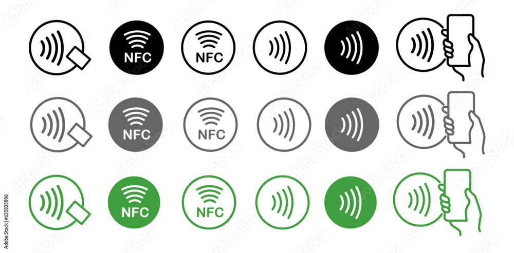 NFC icon set. Contactless wireless pay sign logo. Contactless payment ...