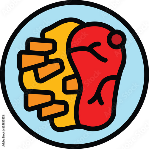 Beef steak icon outline vector. Austrian food. Restaurant potato color flat