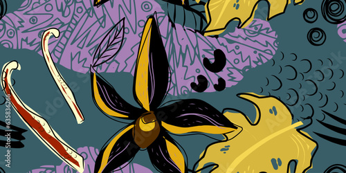 Abstract tropical pattern. Hand drawn overlapping background for your design...