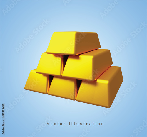 golden bar pile in 3d vector illustration photo